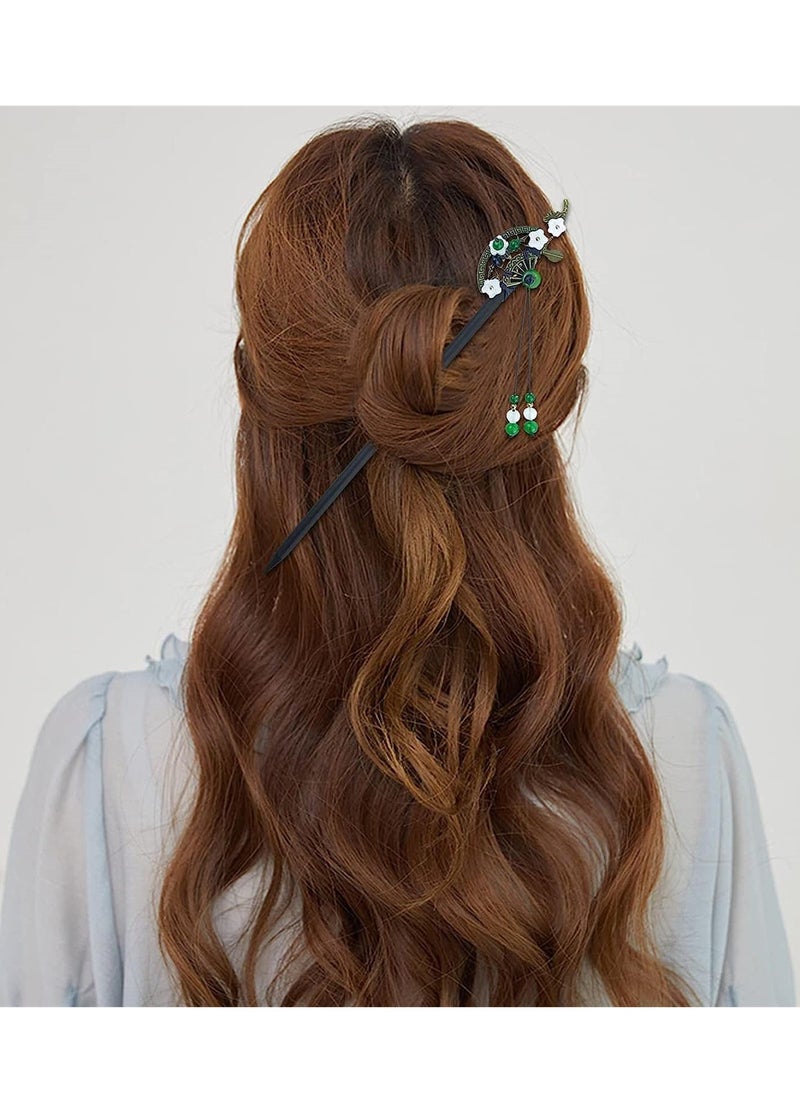 4 Pcs Retro Chinese Wooden Hair Sticks, Vintage Hairpins with Butterfly and Flower Design, Classic Hair Chopsticks for Long Hair Women