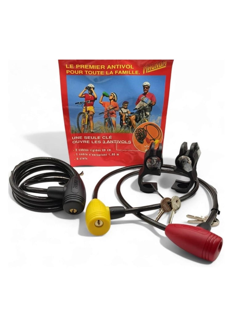 ماغنوم قفل الدراجات طقم اقفال 3 قطع للدراجات مناسب لجميع افراد الاسرة يحتوي علي 6 مفاتيح المتاح الواحد يفتح الكل الطقم يحتوي علي عدد 2 كابل صلب مغلف بغطاء بلاستيك - Image 2