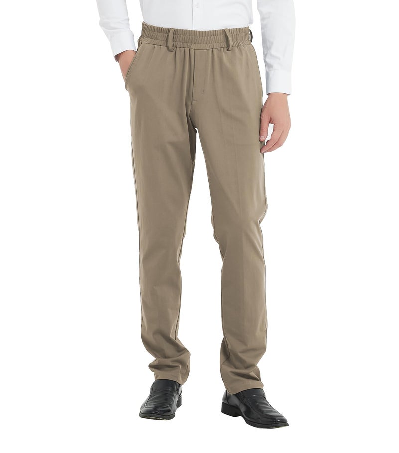 LETAOTAO Mens Elastic Waist Pants for Seniors High Stretch Expandable Waist Slacks for Elderly with Magnet Button (Khaki 38W x 30L) - Image 2