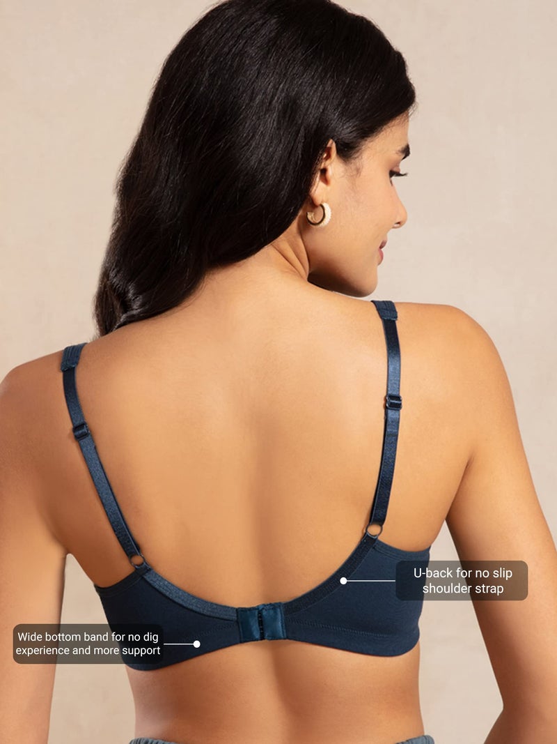 NYKD Everyday Cotton Bra for Women - Encircled with Love | Non-Padded | Wirefree | Full Coverage with Side Support Shaper (NYB169) French Navy, 42C, 1N - Image 5