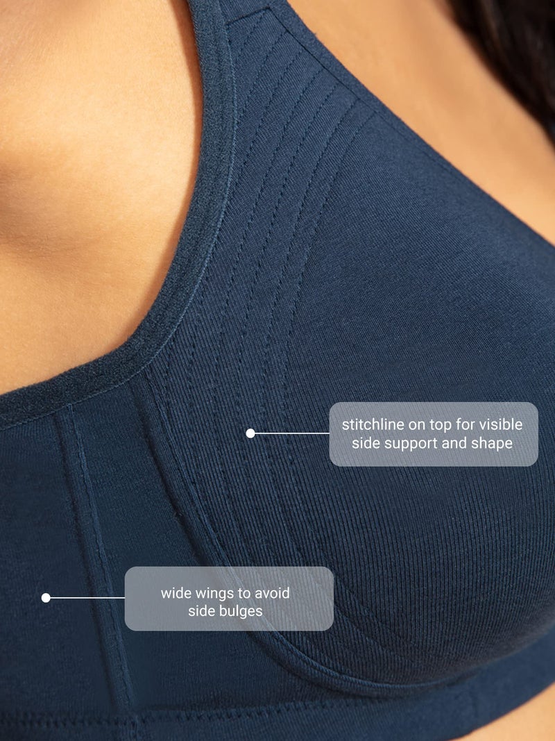 NYKD Everyday Cotton Bra for Women - Encircled with Love | Non-Padded | Wirefree | Full Coverage with Side Support Shaper (NYB169) French Navy, 42C, 1N - Image 3