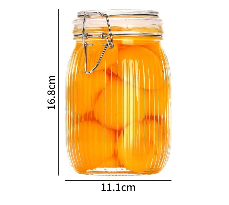 Ash  Roh Ash & Roh Airtight Transparent storage jar with Rubber Seal lid and Clip Lock - Perfect for Kitchen Canning, Fermenting, and Storing Dry Food, Spices, Tea, Snacks, Sugar, and More (pack of 3, 1000 ml) - Image 2