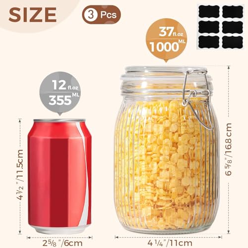 Ash  Roh Ash & Roh Airtight Transparent storage jar with Rubber Seal lid and Clip Lock - Perfect for Kitchen Canning, Fermenting, and Storing Dry Food, Spices, Tea, Snacks, Sugar, and More (pack of 3, 1000 ml) - Image 3