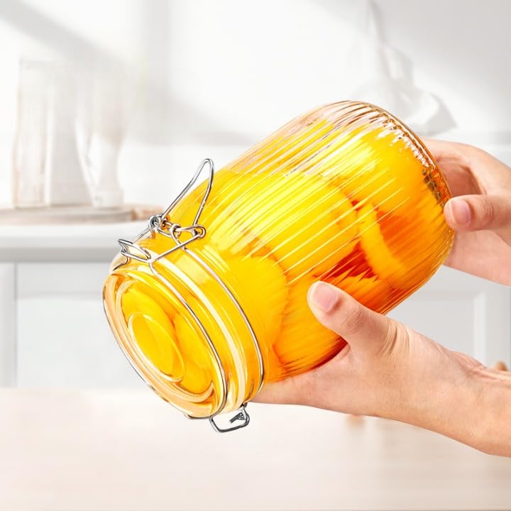 Ash  Roh Ash & Roh Airtight Transparent storage jar with Rubber Seal lid and Clip Lock - Perfect for Kitchen Canning, Fermenting, and Storing Dry Food, Spices, Tea, Snacks, Sugar, and More (pack of 3, 1000 ml) - Image 4