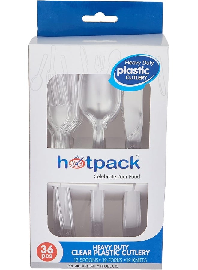 Hotpack أدوات المائدة البلاستيكية الثقيلة والقابلة للتصرف من هوتباك 12 ملعقة + 12 شوكة + 12 سكين 36 قطعة 1 مجموعة  - Image 1
