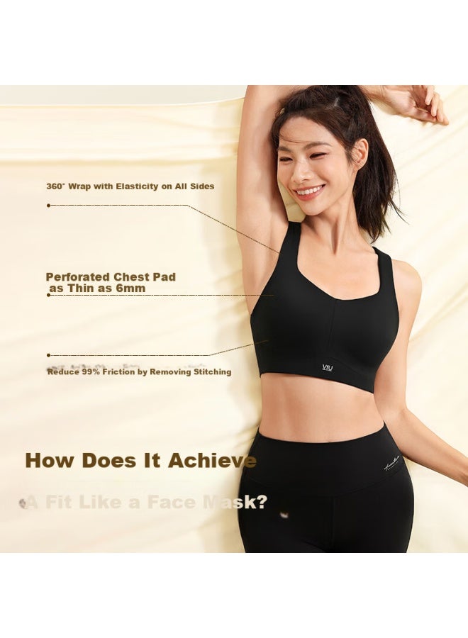 Vfu Face Mask Cup High-intensity Sports Bra For Women, Form-fitting Anti-shock Bra, Quick-drying Running Vest, Black, M - Image 1