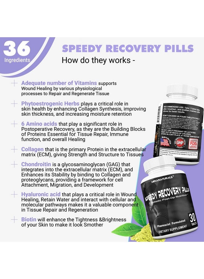 MINANATURALS MINANATURALS Speedy Recovery Pills Post-OP Recovery Supplement. Scar Support Vitamins. Promotes Collagen and Fast Wound Healing. Specially Formulated for Post op Cosmetic Surgeries. 30 Tablets  - Image 3