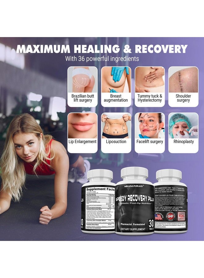 MINANATURALS MINANATURALS Speedy Recovery Pills Post-OP Recovery Supplement. Scar Support Vitamins. Promotes Collagen and Fast Wound Healing. Specially Formulated for Post op Cosmetic Surgeries. 30 Tablets  - Image 2
