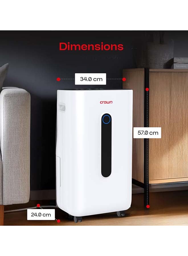 Crownline Dehumidifier, 25L/Day, Digital Humidity Display, Auto Drainage option, Sleep Mode, Washable Filters, 24H Timer, Continuous Dehumidification, Rotatable Wheels for Easy Mobility MD-395 White - Image 2