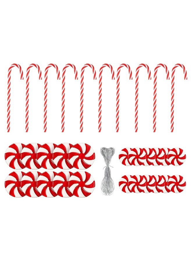 BPNHNA 30 Pieces Candy Cane Christmas Tree Decorations Candy Peppermint Hanging Ornaments for Xmas Craft Party Holiday Decorative Supplies, Include 109 Yards Crafts Metallic Cord - Image 1
