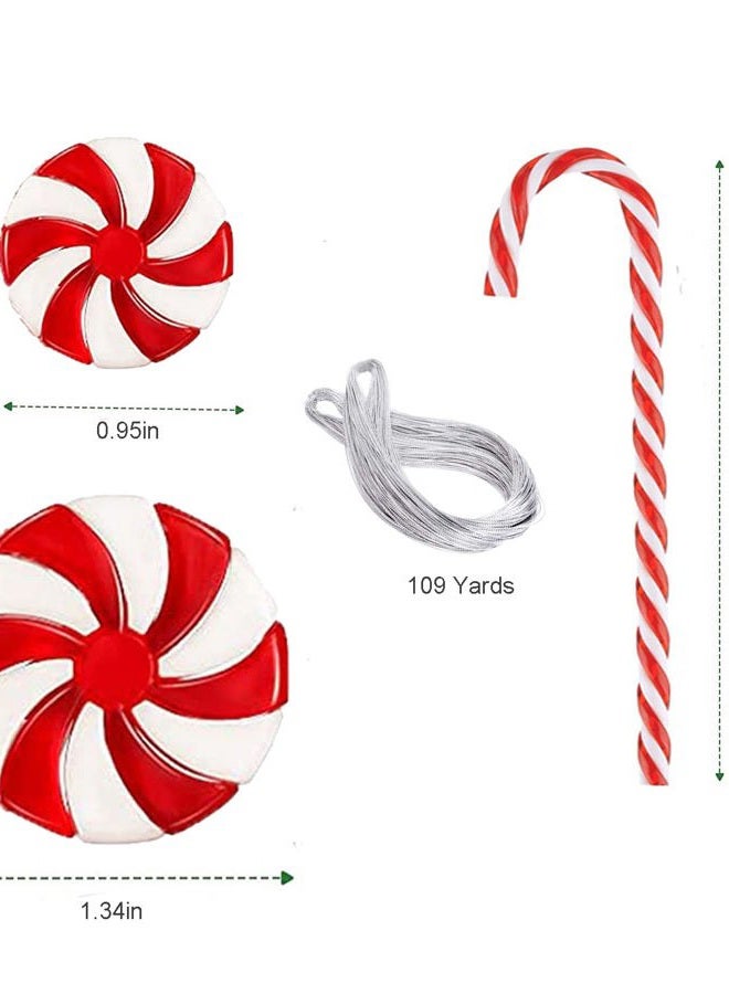 BPNHNA 30 Pieces Candy Cane Christmas Tree Decorations Candy Peppermint Hanging Ornaments for Xmas Craft Party Holiday Decorative Supplies, Include 109 Yards Crafts Metallic Cord - Image 2
