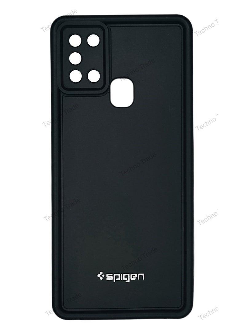 سبايجن جراب سيليكون و حامي للكاميرا لهاتف سامسونج جالاكسي A21S - أسود