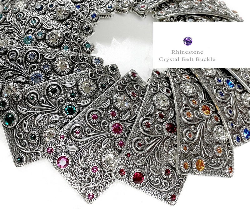 Belts.com HA0850 Rhinestone Crystal Belt Buckle Antique/Brass Rectangle Floral Engraved Buckle - Image 5