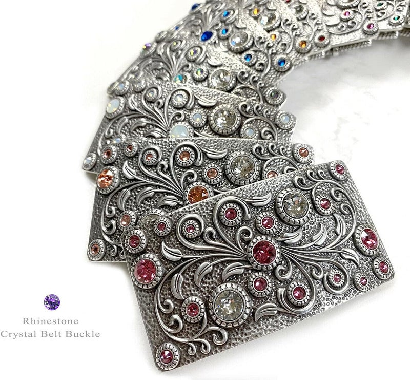 Belts.com HA0850 Rhinestone Crystal Belt Buckle Antique/Brass Rectangle Floral Engraved Buckle - Image 4