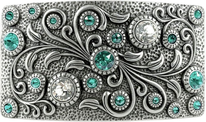 Belts.com HA0850 Rhinestone Crystal Belt Buckle Antique/Brass Rectangle Floral Engraved Buckle - Image 1