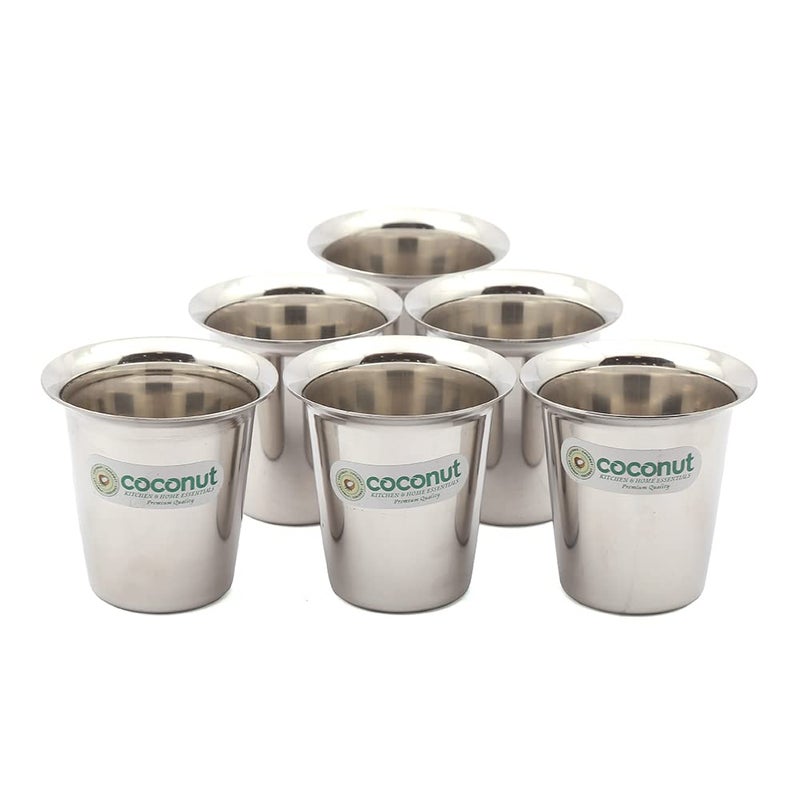 coconut Stainless Steel – Mini Glass Set | Ideal for Home & Office Use | for Serving Water | Milk | Tea | Coffee | Juice | Compact Drinkware for Daily Use | Pack of 6 | 100 ml Each - Image 4