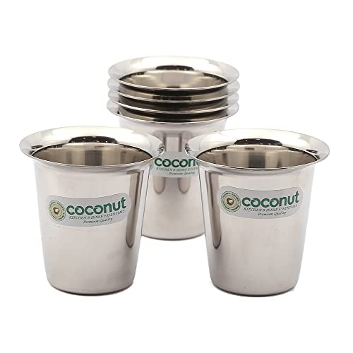 coconut Stainless Steel – Mini Glass Set | Ideal for Home & Office Use | for Serving Water | Milk | Tea | Coffee | Juice | Compact Drinkware for Daily Use | Pack of 6 | 100 ml Each - Image 2