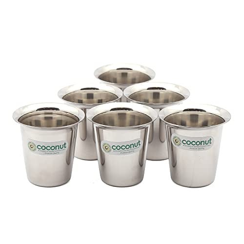 coconut Stainless Steel – Mini Glass Set | Ideal for Home & Office Use | for Serving Water | Milk | Tea | Coffee | Juice | Compact Drinkware for Daily Use | Pack of 6 | 100 ml Each - Image 1