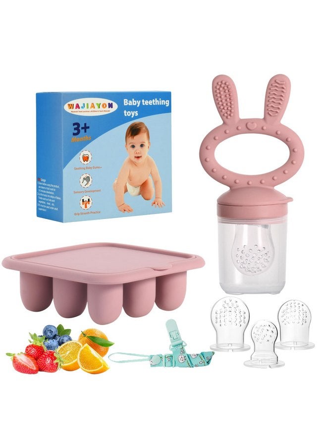 WAJIAYON Baby Breastmilk Popsicle Molds & Baby Fruit Feeder (2 Pack), Baby Food Freezer Tray Storage Containers, Silicone Teething Pacifier Feeder and Teether for Babies,Baby Feeder-Pink - Image 1