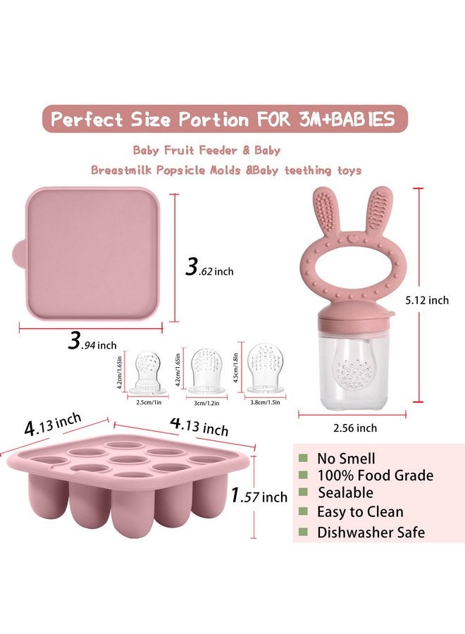 WAJIAYON Baby Breastmilk Popsicle Molds & Baby Fruit Feeder (2 Pack), Baby Food Freezer Tray Storage Containers, Silicone Teething Pacifier Feeder and Teether for Babies,Baby Feeder-Pink - Image 3