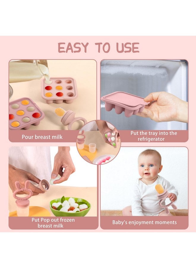 WAJIAYON Baby Breastmilk Popsicle Molds & Baby Fruit Feeder (2 Pack), Baby Food Freezer Tray Storage Containers, Silicone Teething Pacifier Feeder and Teether for Babies,Baby Feeder-Pink - Image 4