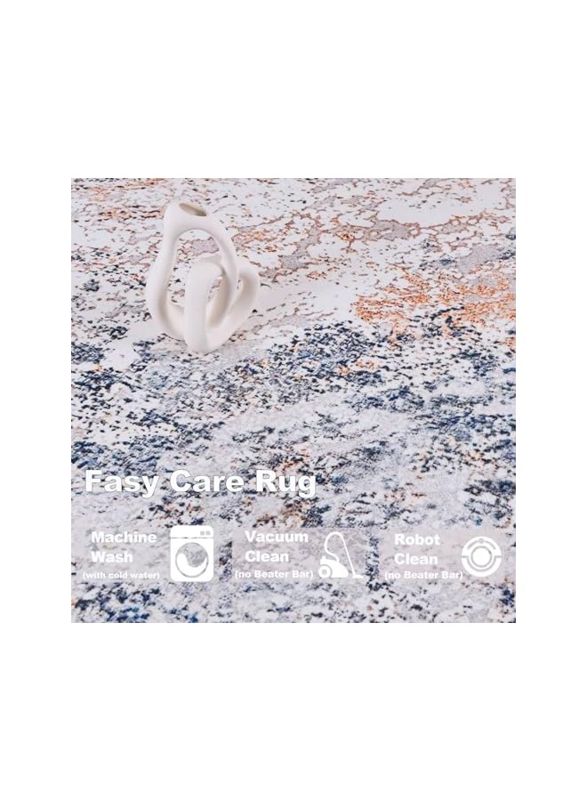 The Bros سجادة قابلة للغسل 200x300 سم - سجادة ذات قاعدة مضادة للانزلاق - سجادة منطقة تجريدية مقاومة للبقع لغرفة المعيشة، سجادة قابلة للطي وقابلة للغسل في الغسالة (TPR - أزرق داكن) - Image 3