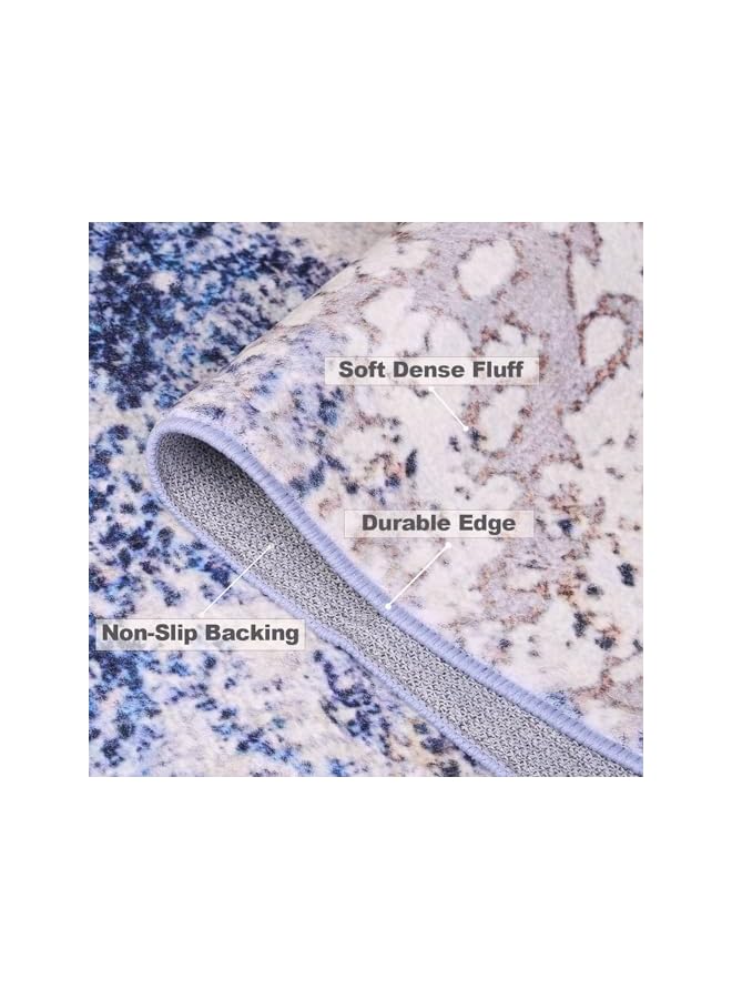 The Bros سجادة قابلة للغسل 200x300 سم - سجادة ذات قاعدة مضادة للانزلاق - سجادة منطقة تجريدية مقاومة للبقع لغرفة المعيشة، سجادة قابلة للطي وقابلة للغسل في الغسالة (TPR - أزرق داكن) - Image 2