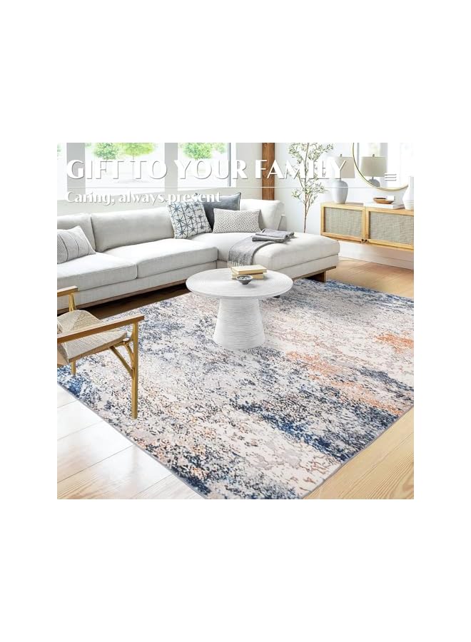 The Bros سجادة قابلة للغسل 200x300 سم - سجادة ذات قاعدة مضادة للانزلاق - سجادة منطقة تجريدية مقاومة للبقع لغرفة المعيشة، سجادة قابلة للطي وقابلة للغسل في الغسالة (TPR - أزرق داكن) - Image 4