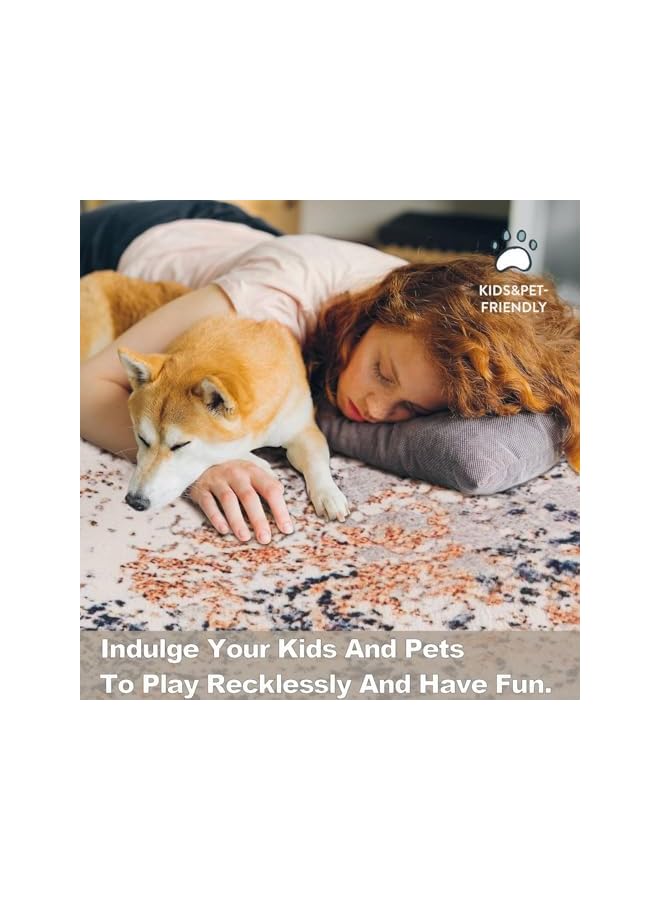 The Bros سجادة قابلة للغسل 200x300 سم - سجادة ذات قاعدة مضادة للانزلاق - سجادة منطقة تجريدية مقاومة للبقع لغرفة المعيشة، سجادة قابلة للطي وقابلة للغسل في الغسالة (TPR - أزرق داكن) - Image 5