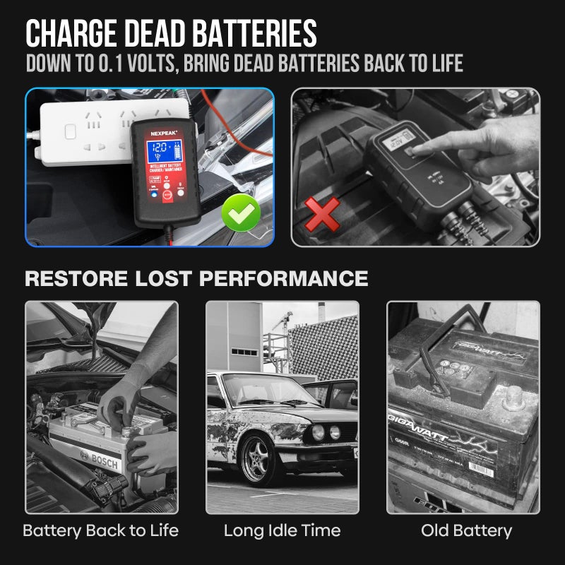 NEXPEAK 2-Pack Smart Fully Automatic 6V 12V Battery Charger Maintainer For Car  Marine  Motorcycle  Lawn Mower - Image 3