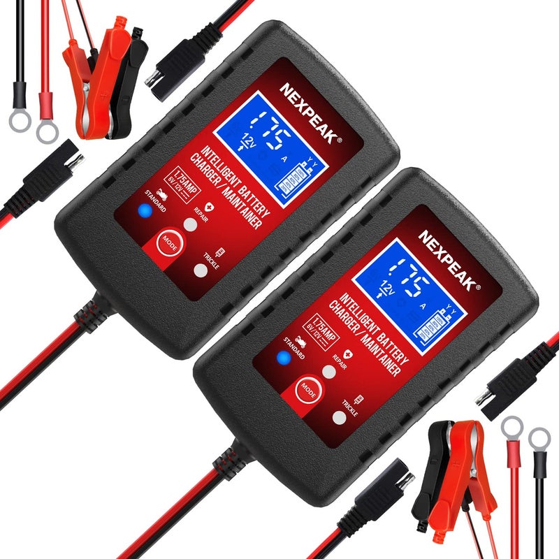 NEXPEAK 2-Pack Smart Fully Automatic 6V 12V Battery Charger Maintainer For Car  Marine  Motorcycle  Lawn Mower - Image 1