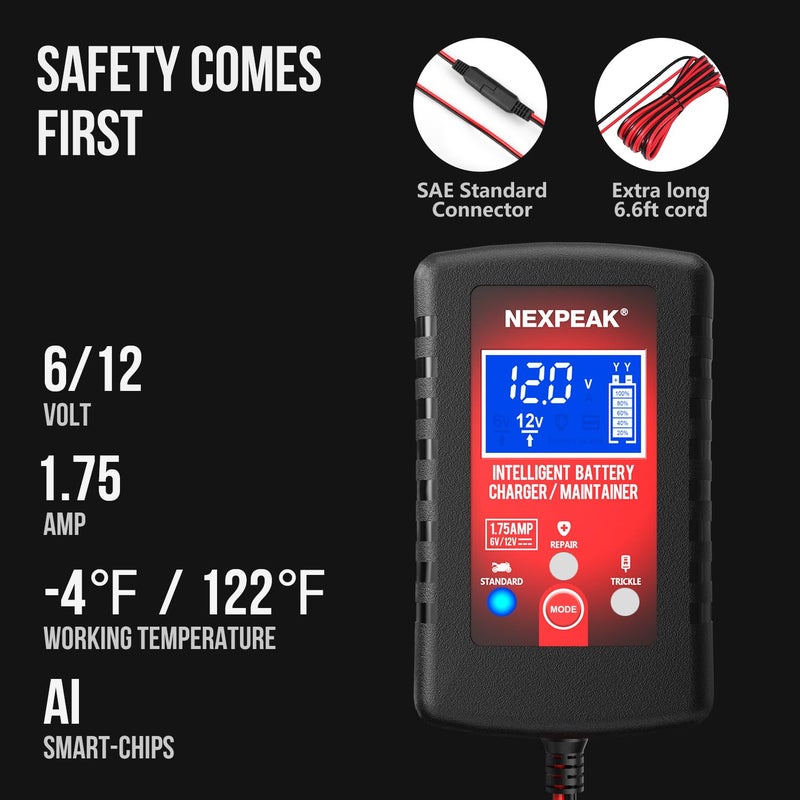 NEXPEAK 2-Pack Smart Fully Automatic 6V 12V Battery Charger Maintainer For Car  Marine  Motorcycle  Lawn Mower - Image 5