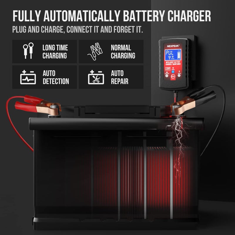 NEXPEAK 2-Pack Smart Fully Automatic 6V 12V Battery Charger Maintainer For Car  Marine  Motorcycle  Lawn Mower - Image 4