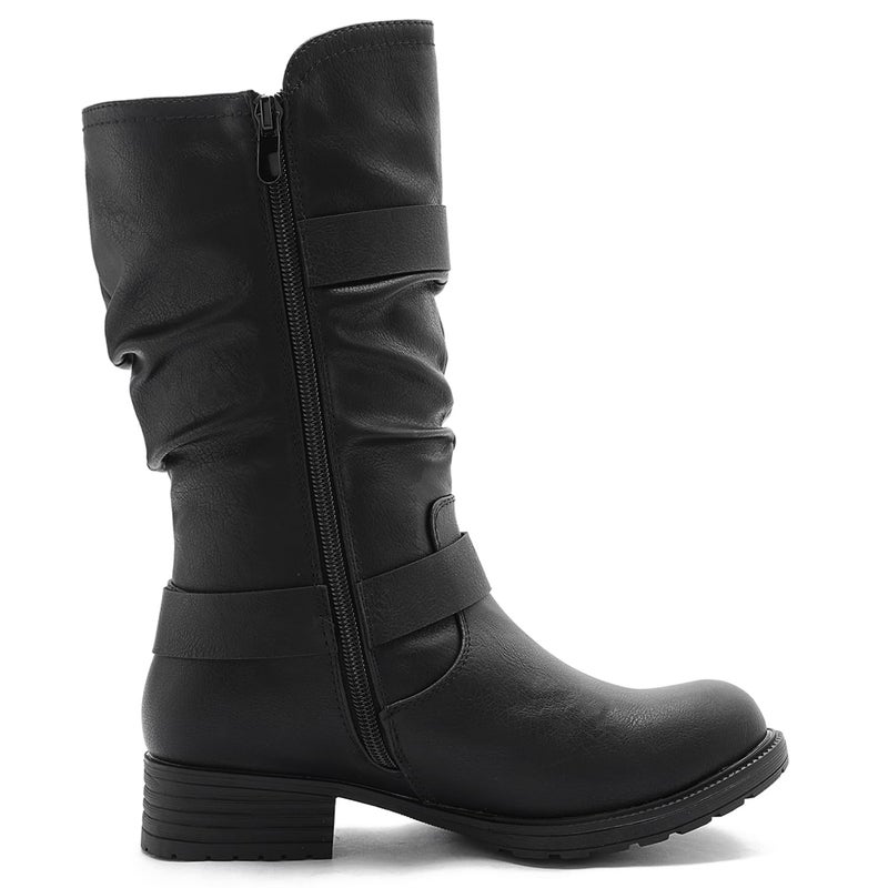 GLOBALWIN Womenâ€™s Mid Calf Boots Black Fashion Moto Boots For Women With Buckle Straps, Side Zipper, And Low Block Heel â€“ Biker Boots For Fall Spring Winter Size 8.5M - Image 5