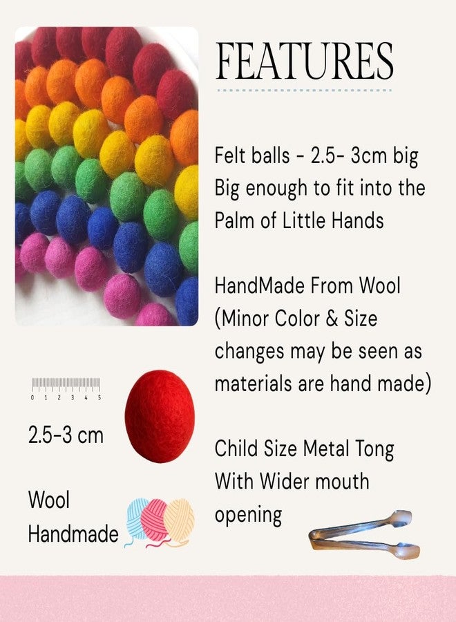 NISH Multicolored Felt Pom Poms for Kids (60 Pieces) | Rainbow Sorting Activity Set | Colour Learning Toys for Counting, Sorting & Sensory Bin Play | Activity Toys for 2 Year Old & Preschool Toys 3-5 Years - Image 3