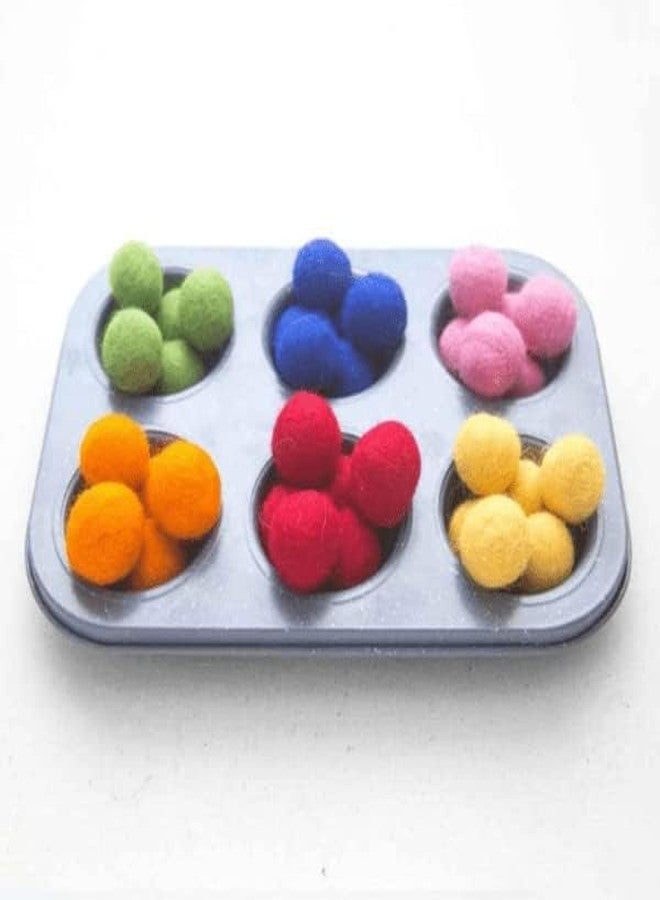 NISH Multicolored Felt Pom Poms for Kids (60 Pieces) | Rainbow Sorting Activity Set | Colour Learning Toys for Counting, Sorting & Sensory Bin Play | Activity Toys for 2 Year Old & Preschool Toys 3-5 Years - Image 2