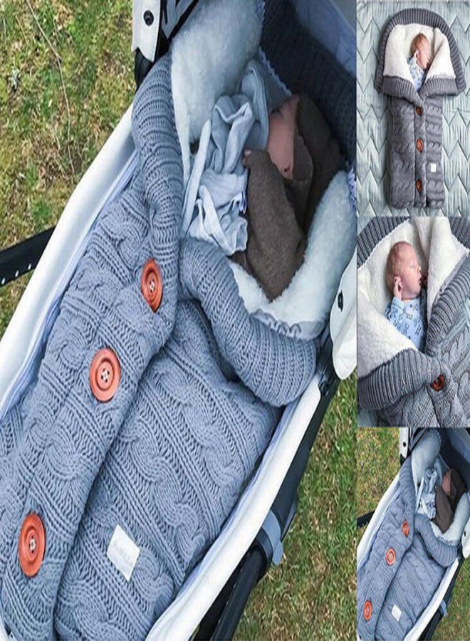 European and American autumn and winter baby stroller sleeping bag outdoor buttons baby knitted sleeping bag twist wool plus velvet thickened hug quilt Medium gray Sleeping bag 400g - Image 3