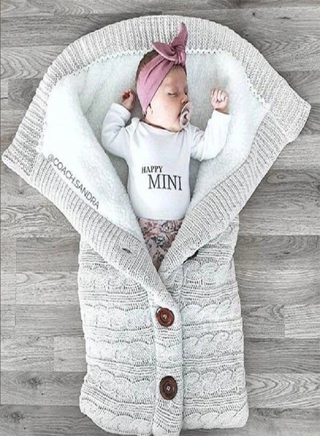 European and American autumn and winter baby stroller sleeping bag outdoor buttons baby knitted sleeping bag twist wool plus velvet thickened hug quilt Medium gray Sleeping bag 400g - Image 2