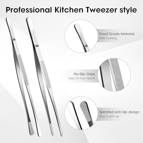 FXKYBB 2 Pcs 12-inch Stainless Steel Kitchen Utensils, Cooking Tongs, Kitchen Tweezers for Cooking, Camping Cooking Essentials - Image 2