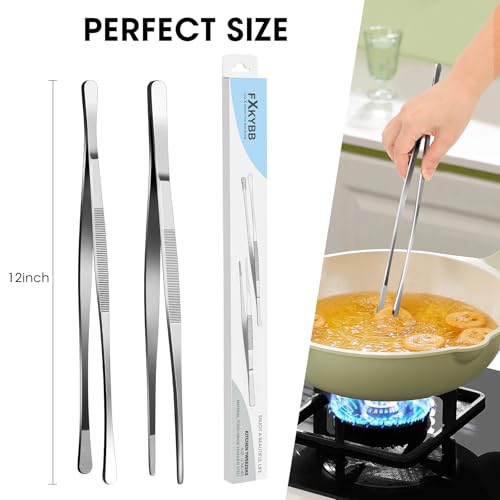 FXKYBB 2 Pcs 12-inch Stainless Steel Kitchen Utensils, Cooking Tongs, Kitchen Tweezers for Cooking, Camping Cooking Essentials - Image 4