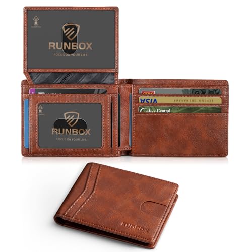 RUNBOX Wallet for Men and Women Slim Rfid Leather 2 ID Window With Gift Box - Image 1