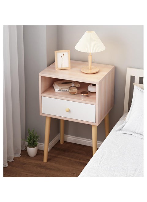 Nightstand Table with Storage Drawer and Open Shelf Bedside Cabinets Small Side Table with Solid Wood Legs for Bedroom Office Living Room Modern Bedside Table Easy Assembly,40*30*59cm(Wood color)