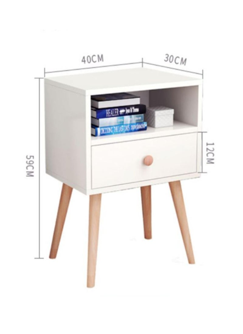 XICEN - Nightstand Table with Storage Drawer and Open Shelf Bedside Cabinets Small Side Table with Solid Wood Legs for Bedroom Office Living Room Modern Bedside Table Easy Assembly,40*30*59cm(Wood color) - Image 1