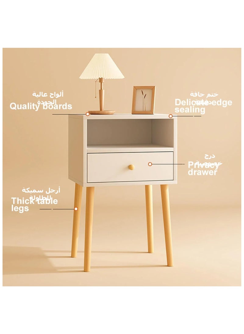 XICEN - Nightstand Table with Storage Drawer and Open Shelf Bedside Cabinets Small Side Table with Solid Wood Legs for Bedroom Office Living Room Modern Bedside Table Easy Assembly,40*30*59cm(Wood color) - Image 1