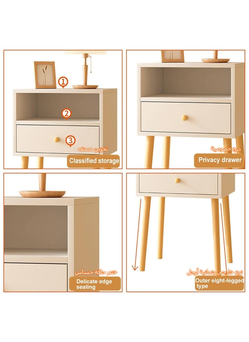 XICEN - Nightstand Table with Storage Drawer and Open Shelf Bedside Cabinets Small Side Table with Solid Wood Legs for Bedroom Office Living Room Modern Bedside Table Easy Assembly,40*30*59cm(Wood color) - Image 1