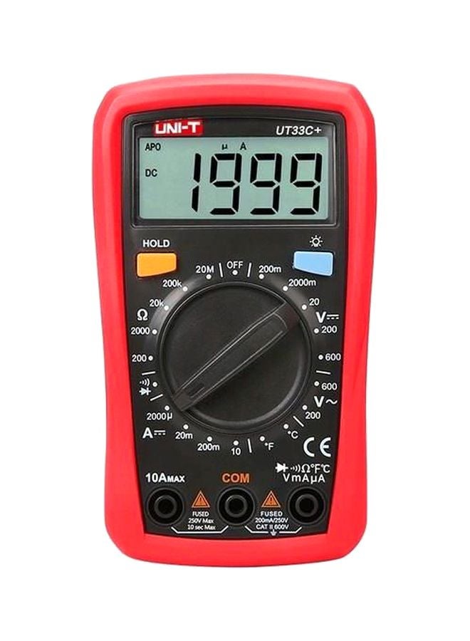 UNI-T UT33C+ Digital Multimeter Electrical Handheld Ammeter Manual Range AC/DC Current Temperature Red/Black - Image 1