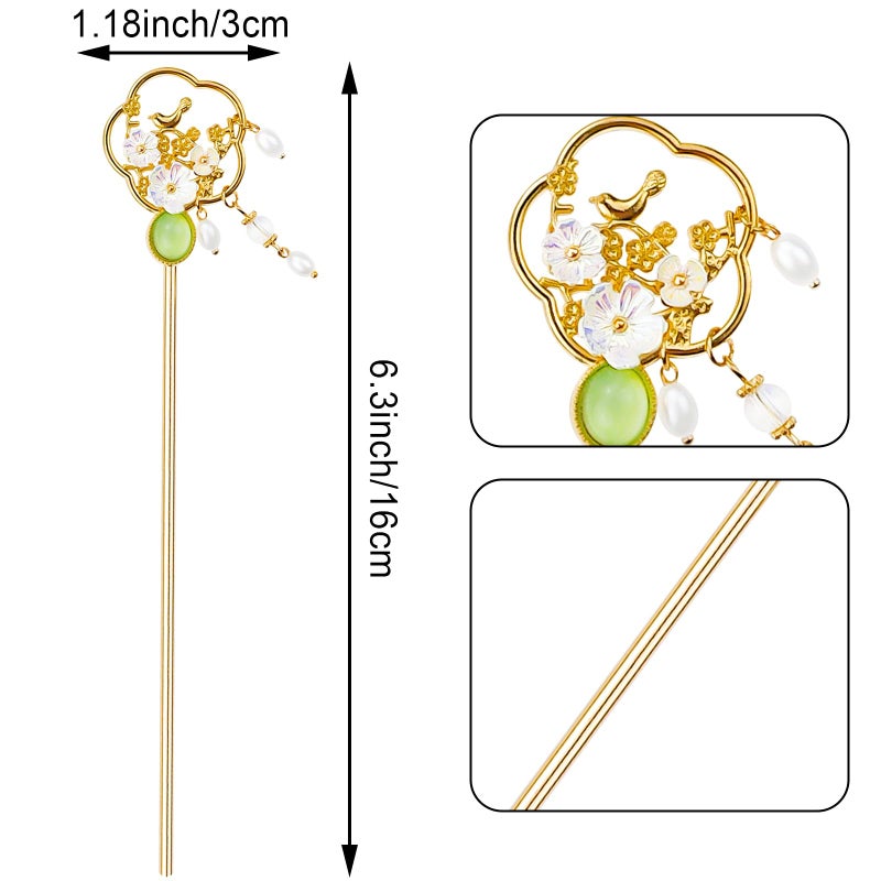 Arvintas 10PCS Gold Decorative Vintage Retro Pearl Gold Metal Hair Sticks Pins with Pendants Chinese Hanfu Asian Flower Butterfly Hair Chopsticks Hair Bun Updo Holders Long Thick Hair Accessories for Women - Image 2
