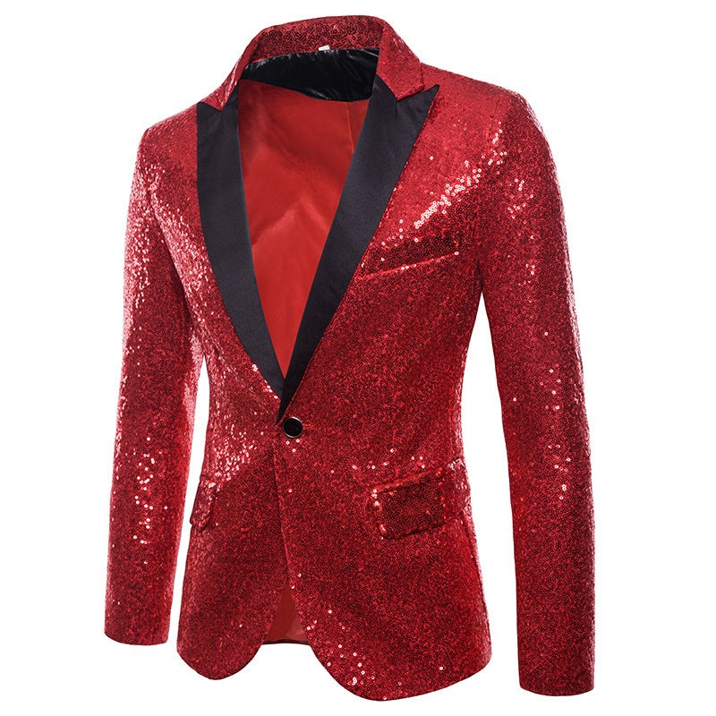 Suit Mens Foreign Trade Performance Dress Sequins European Code Suit Nightclub Mens Host MC Studio European and American Mens Coat Red 