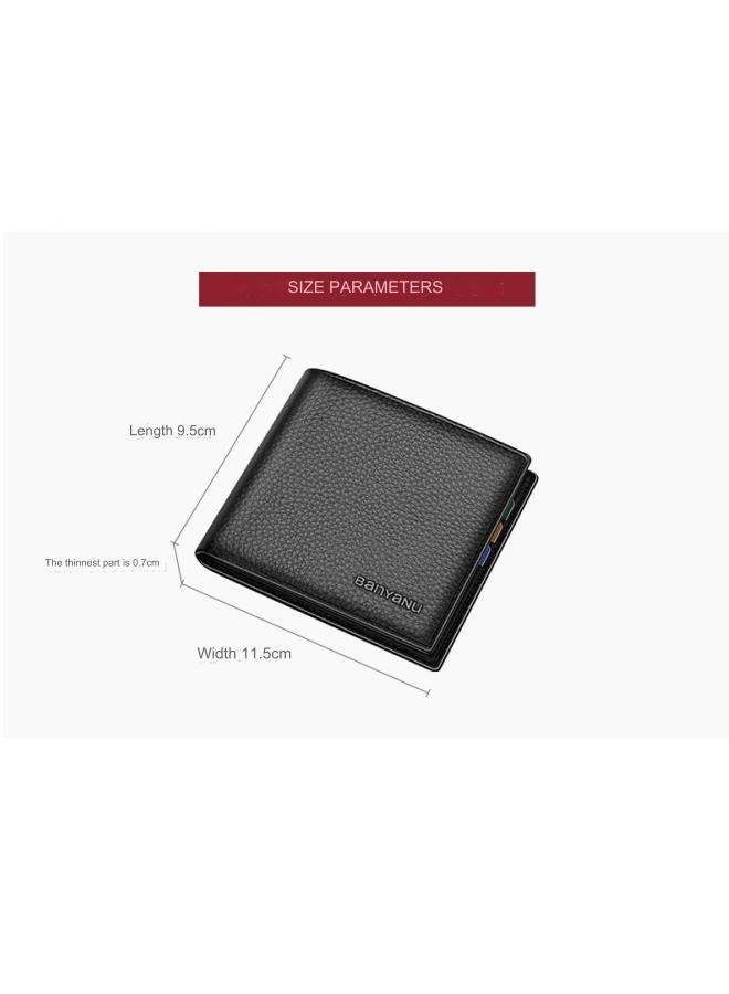 banyanu Men's Leather Short Wallet, Simple Wallet, Thin Wallet, Black - Image 2