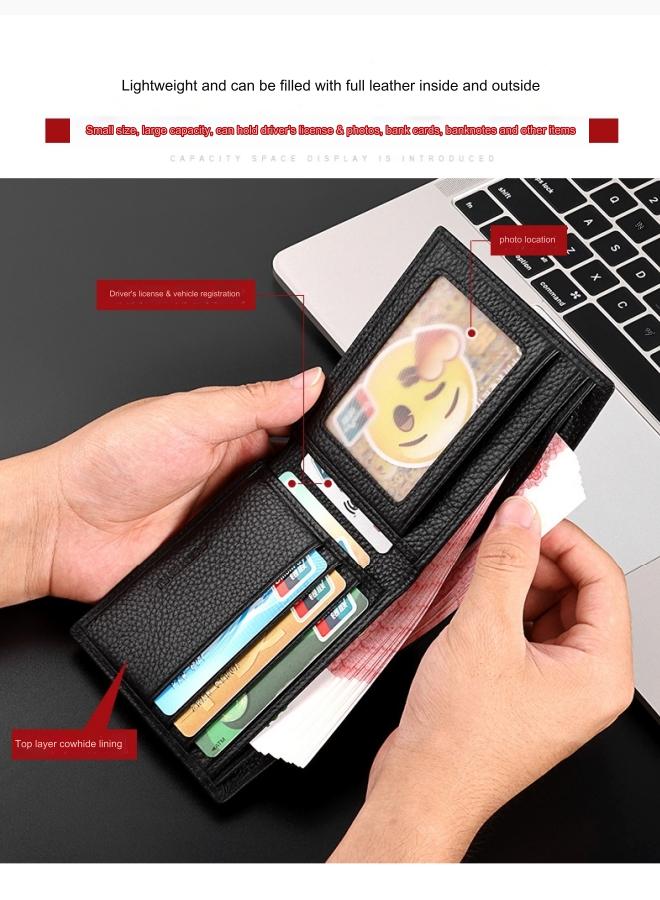 banyanu Men's Leather Short Wallet, Simple Wallet, Thin Wallet, Black - Image 3